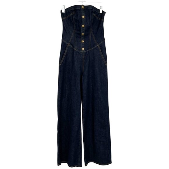 Anthropologie Pants - NWT Anthropologie Pilcro Strapless Denim Corset Jumpsuit Indigo Blue US Size 6